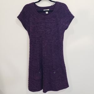 Style & Co Petite Cable Knit Sweater Mini Dress Short Sleeve Pockets XL Purple